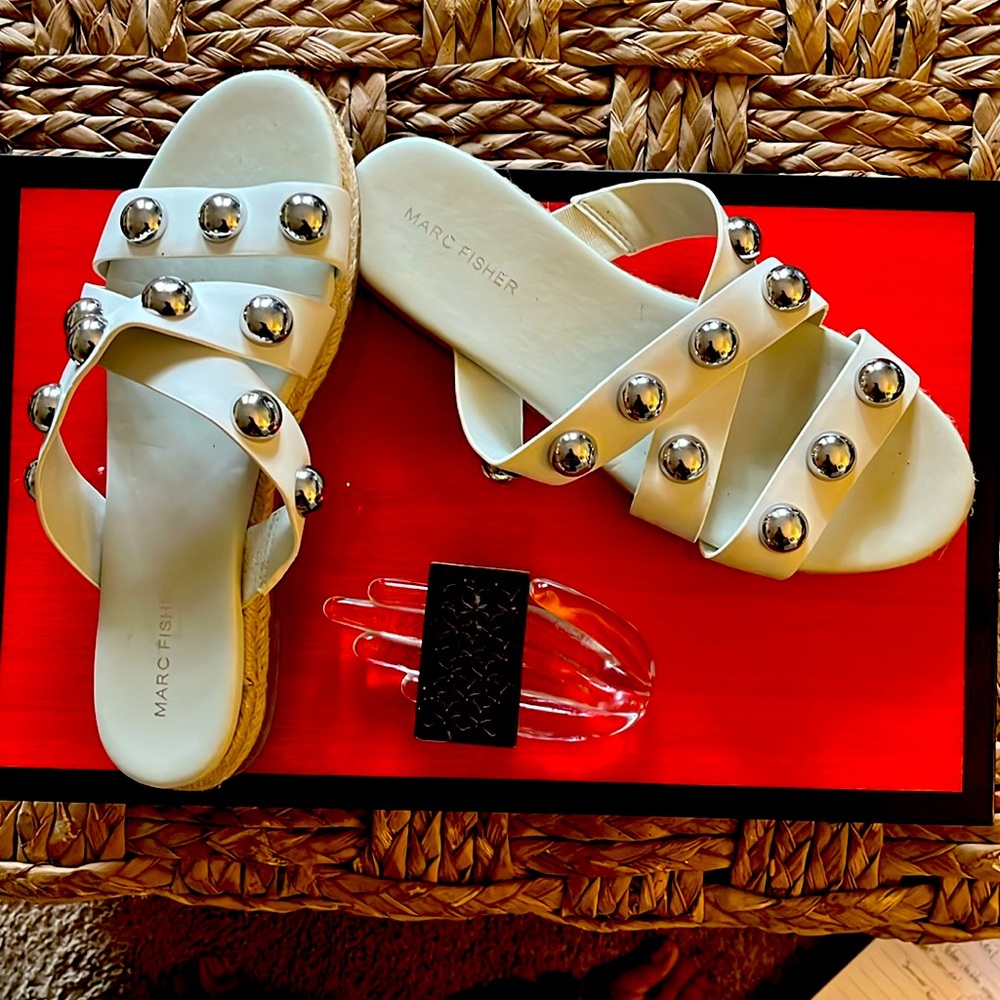 Marc Fisher Silver Studded Flat Sandal